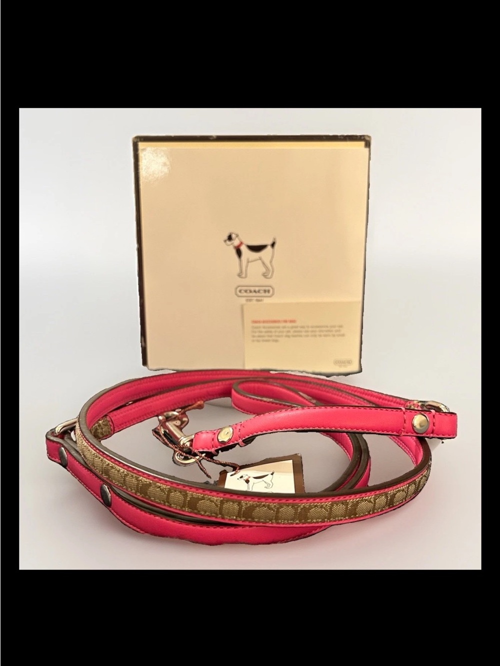 Coach Mini Signature Khaki/Brown, Hot Pink Leather Dog Leash, 2004 Style: #4005